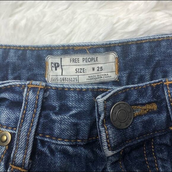 Free People Blue Jean Frayed Hem Cutoff Shorts - Picture 4 of 6